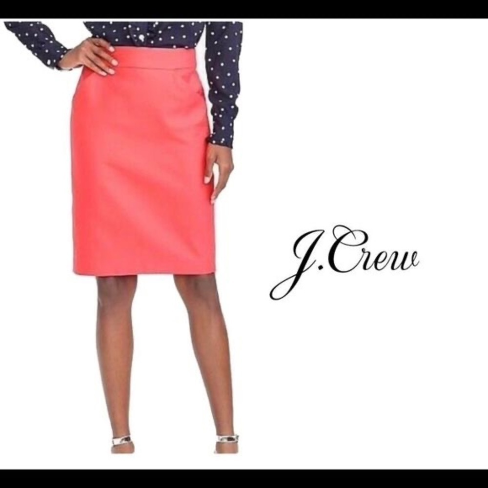 J. Crew coral pink pencil skirt Sz 8 pockets NWOT